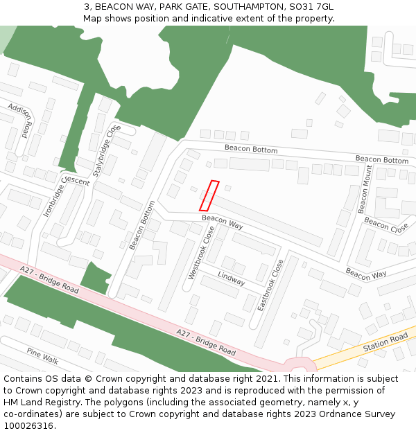 3, BEACON WAY, PARK GATE, SOUTHAMPTON, SO31 7GL: Location map and indicative extent of plot