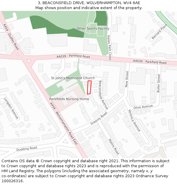 3, BEACONSFIELD DRIVE, WOLVERHAMPTON, WV4 6AE: Location map and indicative extent of plot