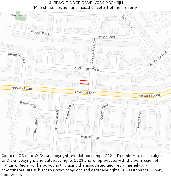 3, BEAGLE RIDGE DRIVE, YORK, YO24 3JH: Location map and indicative extent of plot