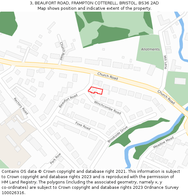 3, BEAUFORT ROAD, FRAMPTON COTTERELL, BRISTOL, BS36 2AD: Location map and indicative extent of plot