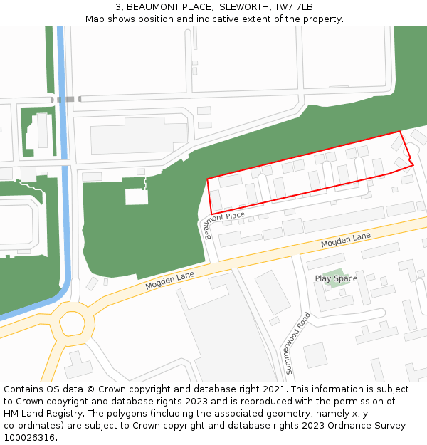 3, BEAUMONT PLACE, ISLEWORTH, TW7 7LB: Location map and indicative extent of plot