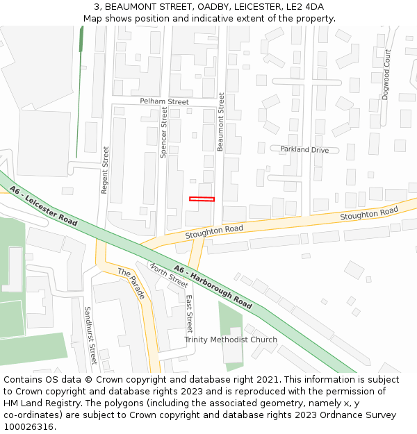 3, BEAUMONT STREET, OADBY, LEICESTER, LE2 4DA: Location map and indicative extent of plot