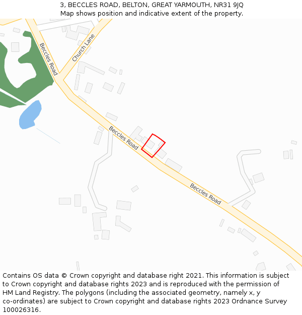 3, BECCLES ROAD, BELTON, GREAT YARMOUTH, NR31 9JQ: Location map and indicative extent of plot