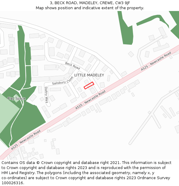 3, BECK ROAD, MADELEY, CREWE, CW3 9JF: Location map and indicative extent of plot