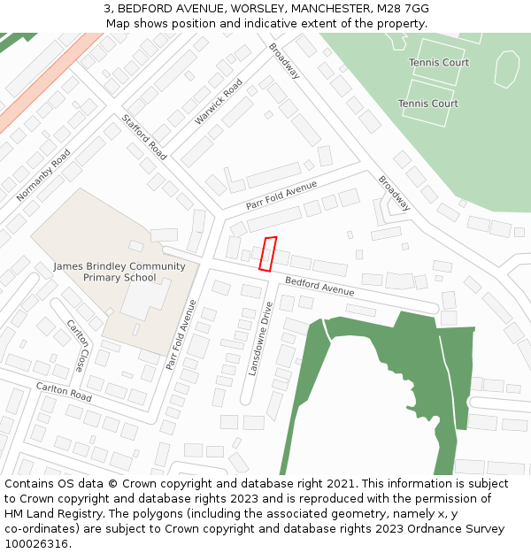 3, BEDFORD AVENUE, WORSLEY, MANCHESTER, M28 7GG: Location map and indicative extent of plot