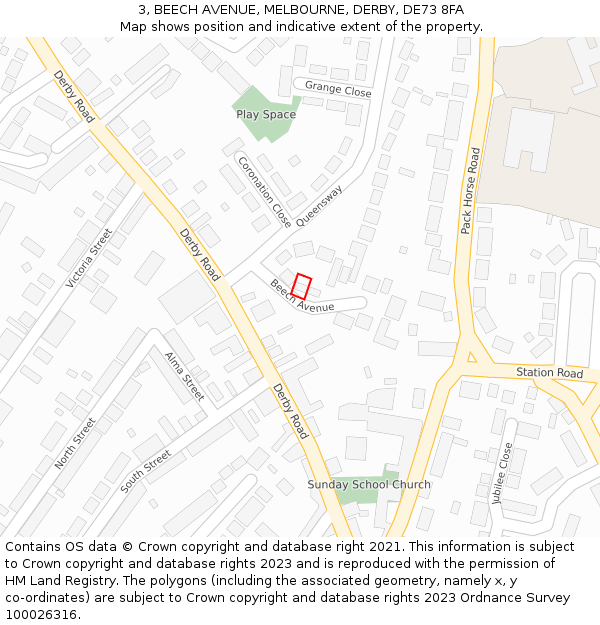 3, BEECH AVENUE, MELBOURNE, DERBY, DE73 8FA: Location map and indicative extent of plot