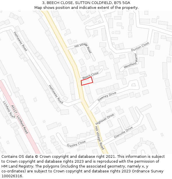 3, BEECH CLOSE, SUTTON COLDFIELD, B75 5GA: Location map and indicative extent of plot