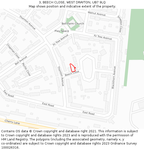 3, BEECH CLOSE, WEST DRAYTON, UB7 9LQ: Location map and indicative extent of plot