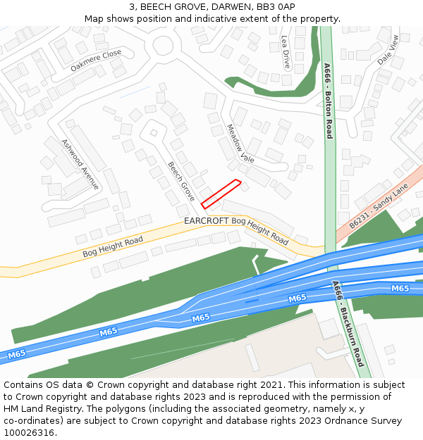 3, BEECH GROVE, DARWEN, BB3 0AP: Location map and indicative extent of plot