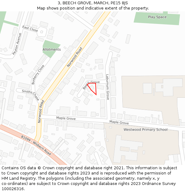 3, BEECH GROVE, MARCH, PE15 8JS: Location map and indicative extent of plot