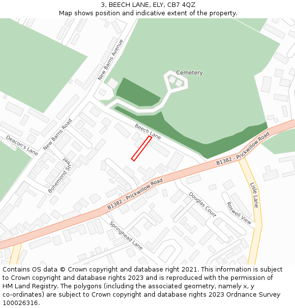 3, BEECH LANE, ELY, CB7 4QZ: Location map and indicative extent of plot