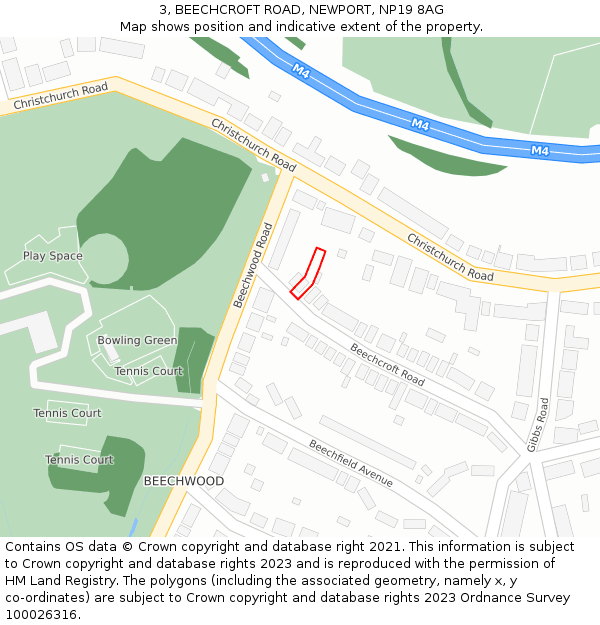 3, BEECHCROFT ROAD, NEWPORT, NP19 8AG: Location map and indicative extent of plot