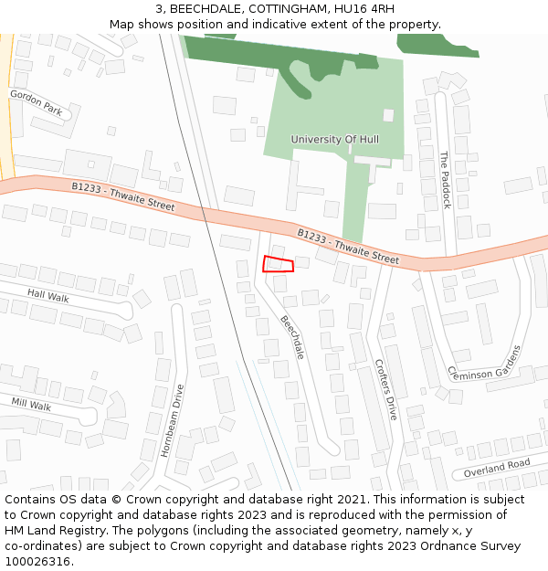 3, BEECHDALE, COTTINGHAM, HU16 4RH: Location map and indicative extent of plot