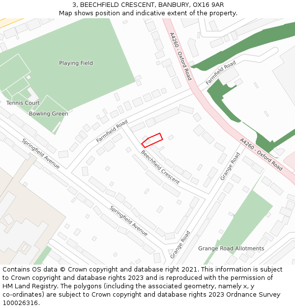 3, BEECHFIELD CRESCENT, BANBURY, OX16 9AR: Location map and indicative extent of plot