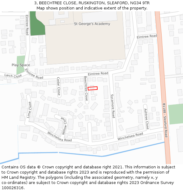 3, BEECHTREE CLOSE, RUSKINGTON, SLEAFORD, NG34 9TR: Location map and indicative extent of plot