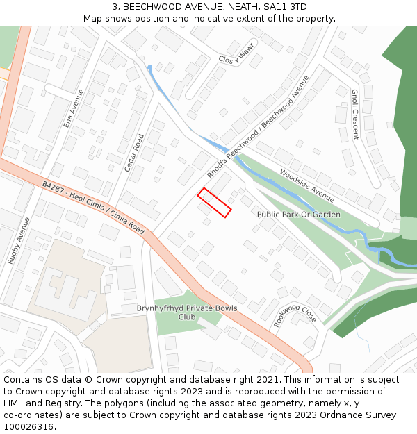 3, BEECHWOOD AVENUE, NEATH, SA11 3TD: Location map and indicative extent of plot