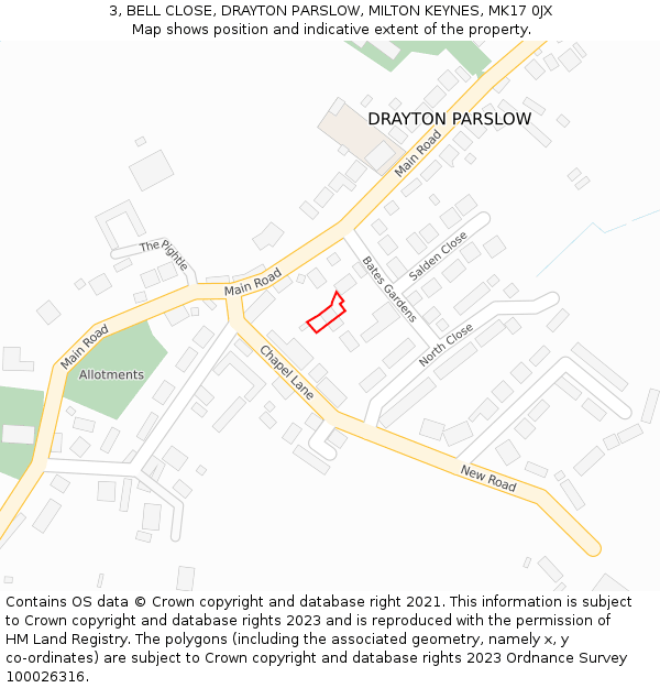 3, BELL CLOSE, DRAYTON PARSLOW, MILTON KEYNES, MK17 0JX: Location map and indicative extent of plot