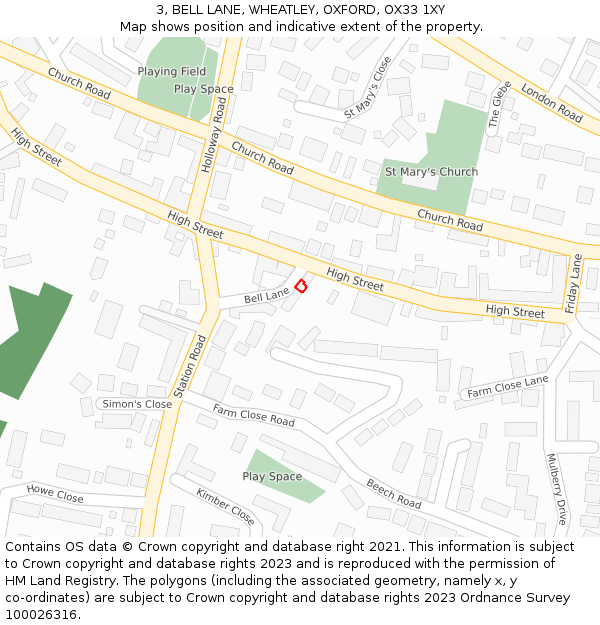 3, BELL LANE, WHEATLEY, OXFORD, OX33 1XY: Location map and indicative extent of plot