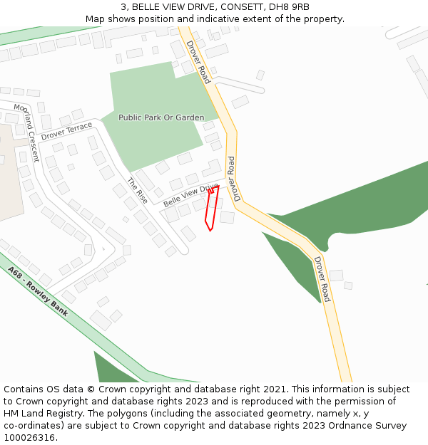 3, BELLE VIEW DRIVE, CONSETT, DH8 9RB: Location map and indicative extent of plot