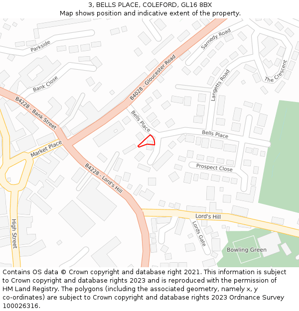 3, BELLS PLACE, COLEFORD, GL16 8BX: Location map and indicative extent of plot