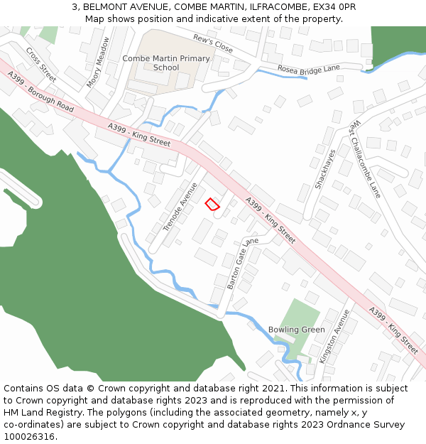 3, BELMONT AVENUE, COMBE MARTIN, ILFRACOMBE, EX34 0PR: Location map and indicative extent of plot