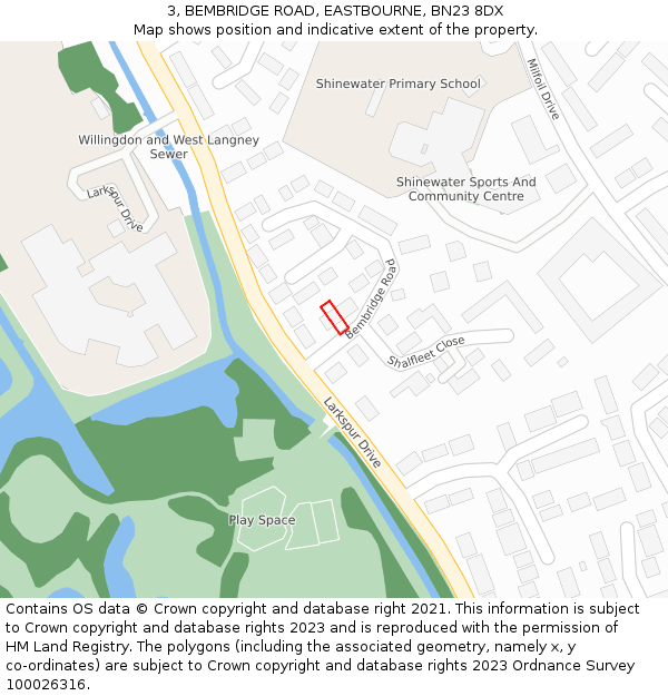 3, BEMBRIDGE ROAD, EASTBOURNE, BN23 8DX: Location map and indicative extent of plot