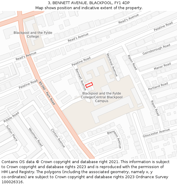 3, BENNETT AVENUE, BLACKPOOL, FY1 4DP: Location map and indicative extent of plot