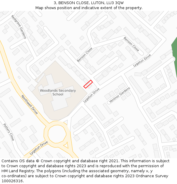 3, BENSON CLOSE, LUTON, LU3 3QW: Location map and indicative extent of plot