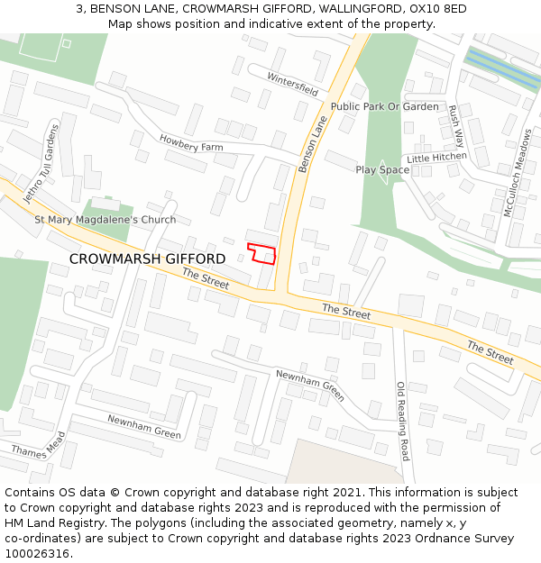 3, BENSON LANE, CROWMARSH GIFFORD, WALLINGFORD, OX10 8ED: Location map and indicative extent of plot