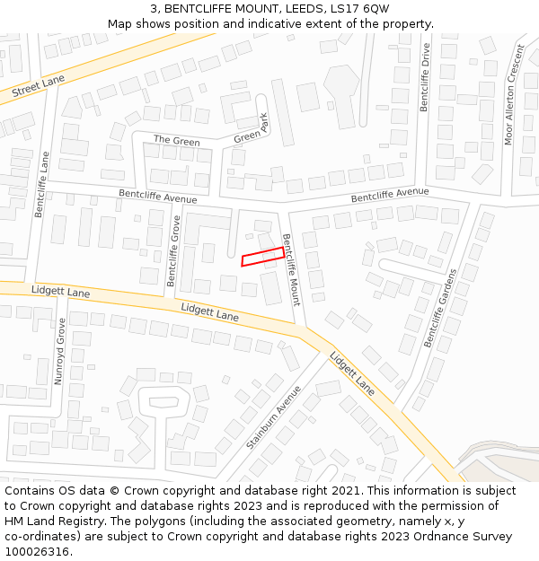 3, BENTCLIFFE MOUNT, LEEDS, LS17 6QW: Location map and indicative extent of plot