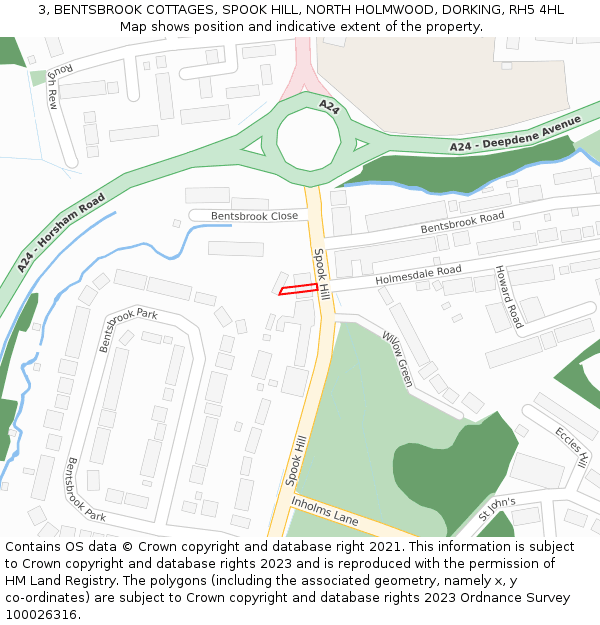 3, BENTSBROOK COTTAGES, SPOOK HILL, NORTH HOLMWOOD, DORKING, RH5 4HL: Location map and indicative extent of plot