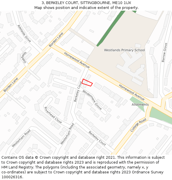 3, BERKELEY COURT, SITTINGBOURNE, ME10 1UX: Location map and indicative extent of plot