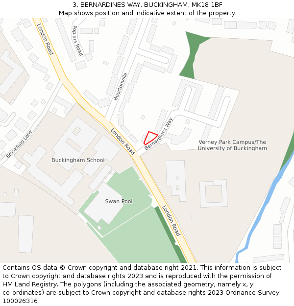 3, BERNARDINES WAY, BUCKINGHAM, MK18 1BF: Location map and indicative extent of plot