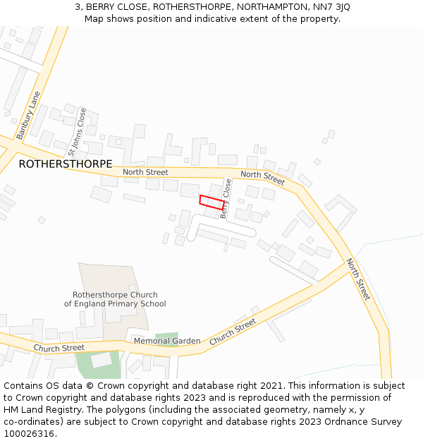 3, BERRY CLOSE, ROTHERSTHORPE, NORTHAMPTON, NN7 3JQ: Location map and indicative extent of plot