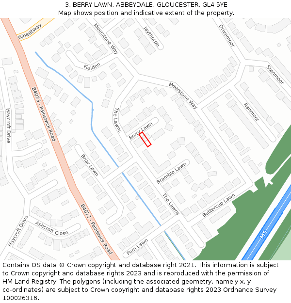 3, BERRY LAWN, ABBEYDALE, GLOUCESTER, GL4 5YE: Location map and indicative extent of plot
