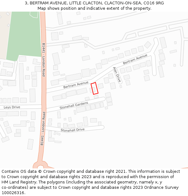 3, BERTRAM AVENUE, LITTLE CLACTON, CLACTON-ON-SEA, CO16 9RG: Location map and indicative extent of plot
