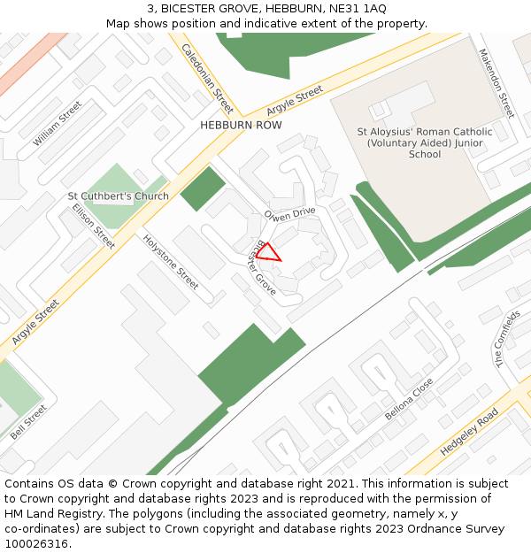 3, BICESTER GROVE, HEBBURN, NE31 1AQ: Location map and indicative extent of plot
