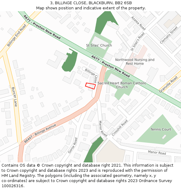 3, BILLINGE CLOSE, BLACKBURN, BB2 6SB: Location map and indicative extent of plot