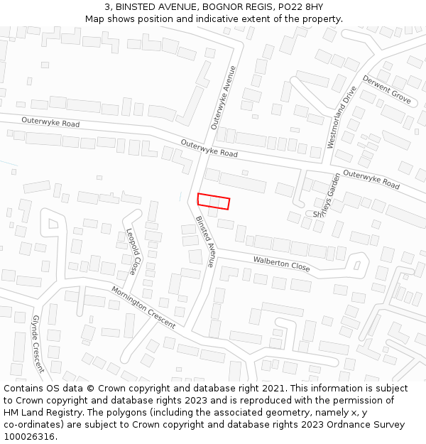 3, BINSTED AVENUE, BOGNOR REGIS, PO22 8HY: Location map and indicative extent of plot
