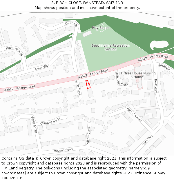 3, BIRCH CLOSE, BANSTEAD, SM7 1NR: Location map and indicative extent of plot