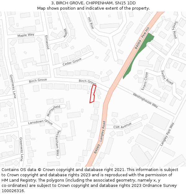 3, BIRCH GROVE, CHIPPENHAM, SN15 1DD: Location map and indicative extent of plot