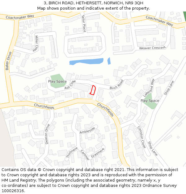 3, BIRCH ROAD, HETHERSETT, NORWICH, NR9 3QH: Location map and indicative extent of plot