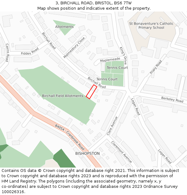 3, BIRCHALL ROAD, BRISTOL, BS6 7TW: Location map and indicative extent of plot