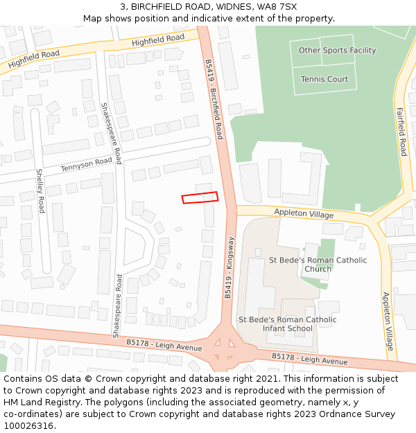 3, BIRCHFIELD ROAD, WIDNES, WA8 7SX: Location map and indicative extent of plot