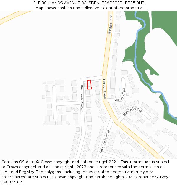 3, BIRCHLANDS AVENUE, WILSDEN, BRADFORD, BD15 0HB: Location map and indicative extent of plot