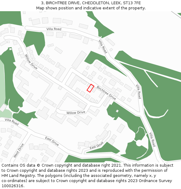 3, BIRCHTREE DRIVE, CHEDDLETON, LEEK, ST13 7FE: Location map and indicative extent of plot