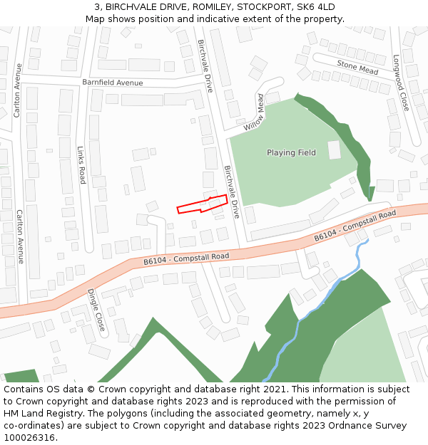 3, BIRCHVALE DRIVE, ROMILEY, STOCKPORT, SK6 4LD: Location map and indicative extent of plot