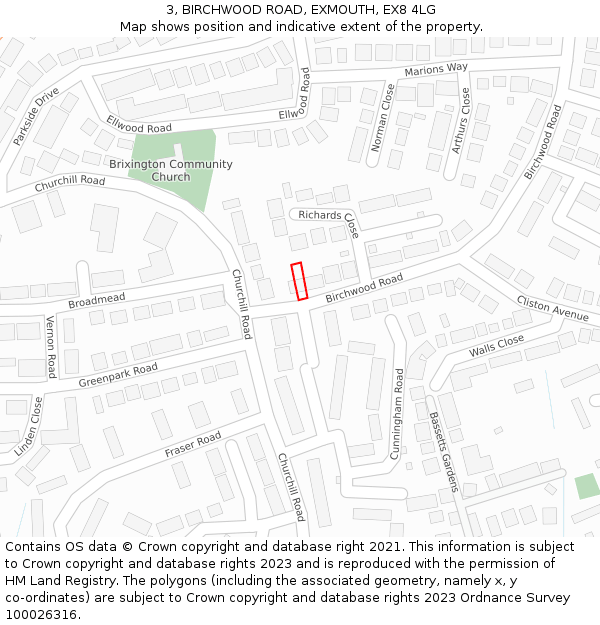 3, BIRCHWOOD ROAD, EXMOUTH, EX8 4LG: Location map and indicative extent of plot