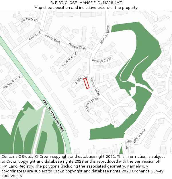 3, BIRD CLOSE, MANSFIELD, NG18 4AZ: Location map and indicative extent of plot