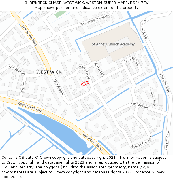 3, BIRKBECK CHASE, WEST WICK, WESTON-SUPER-MARE, BS24 7FW: Location map and indicative extent of plot